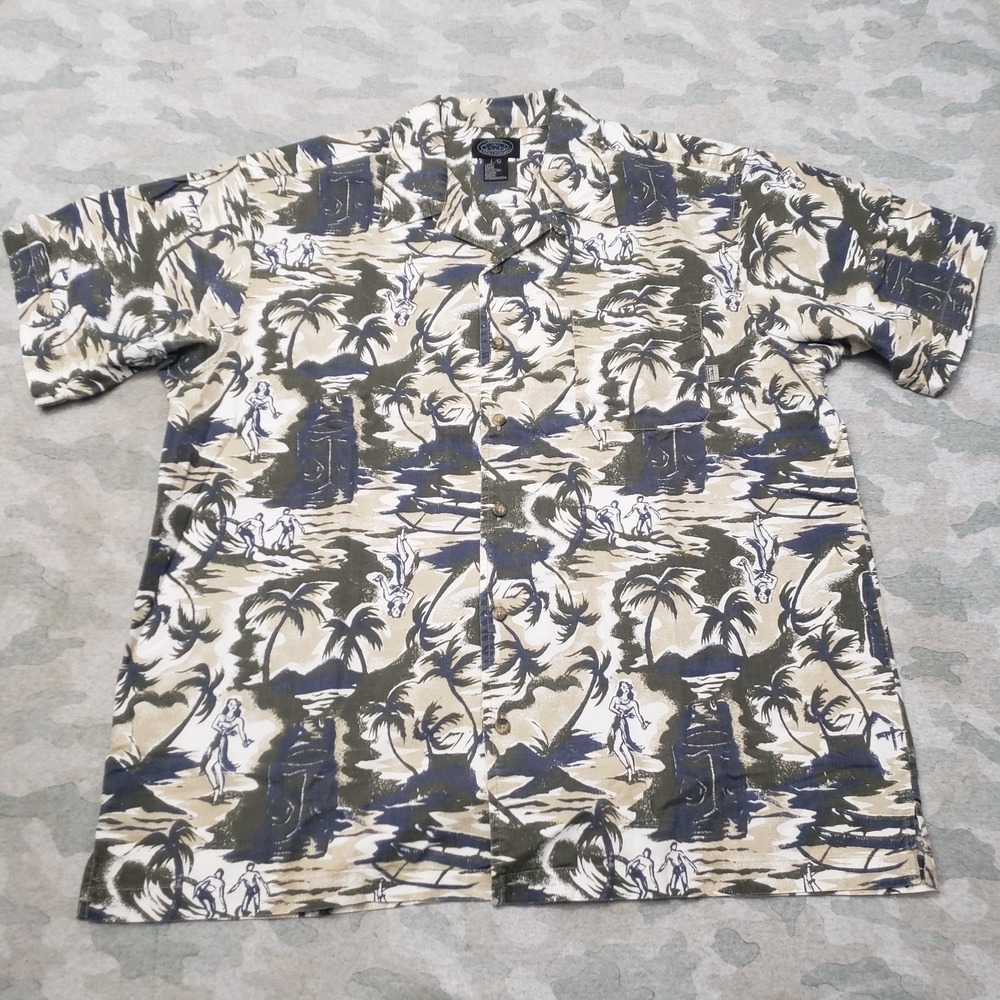 Pacific Coast Highway Shirt Mens Large Green Short Sleeve Button-Up Palm Tree